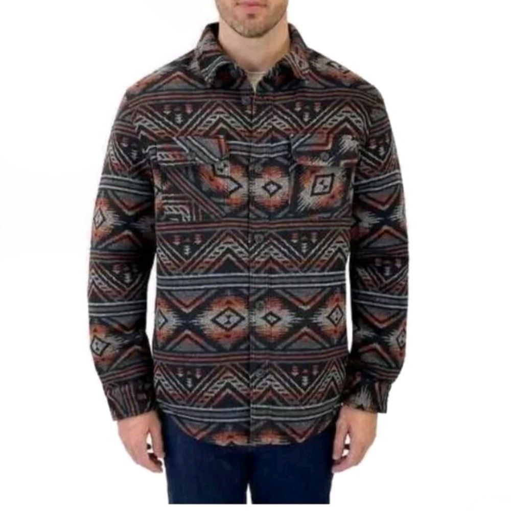 JACHS New York Shacket Aztec Print Sherpa Lined Button Front Mens Size XXL